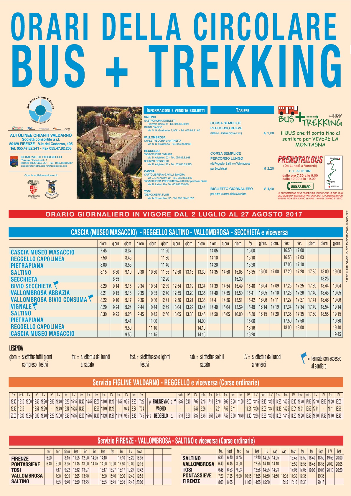 Timetable BUS + Trekking Cascia/Reggello – Saltino/Vallombrosa